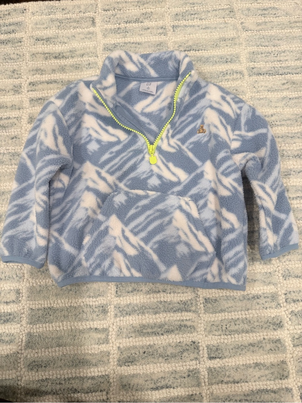GAP Light Blue and White Fleece Half-Zip Pullover with Neon Yellow Zip